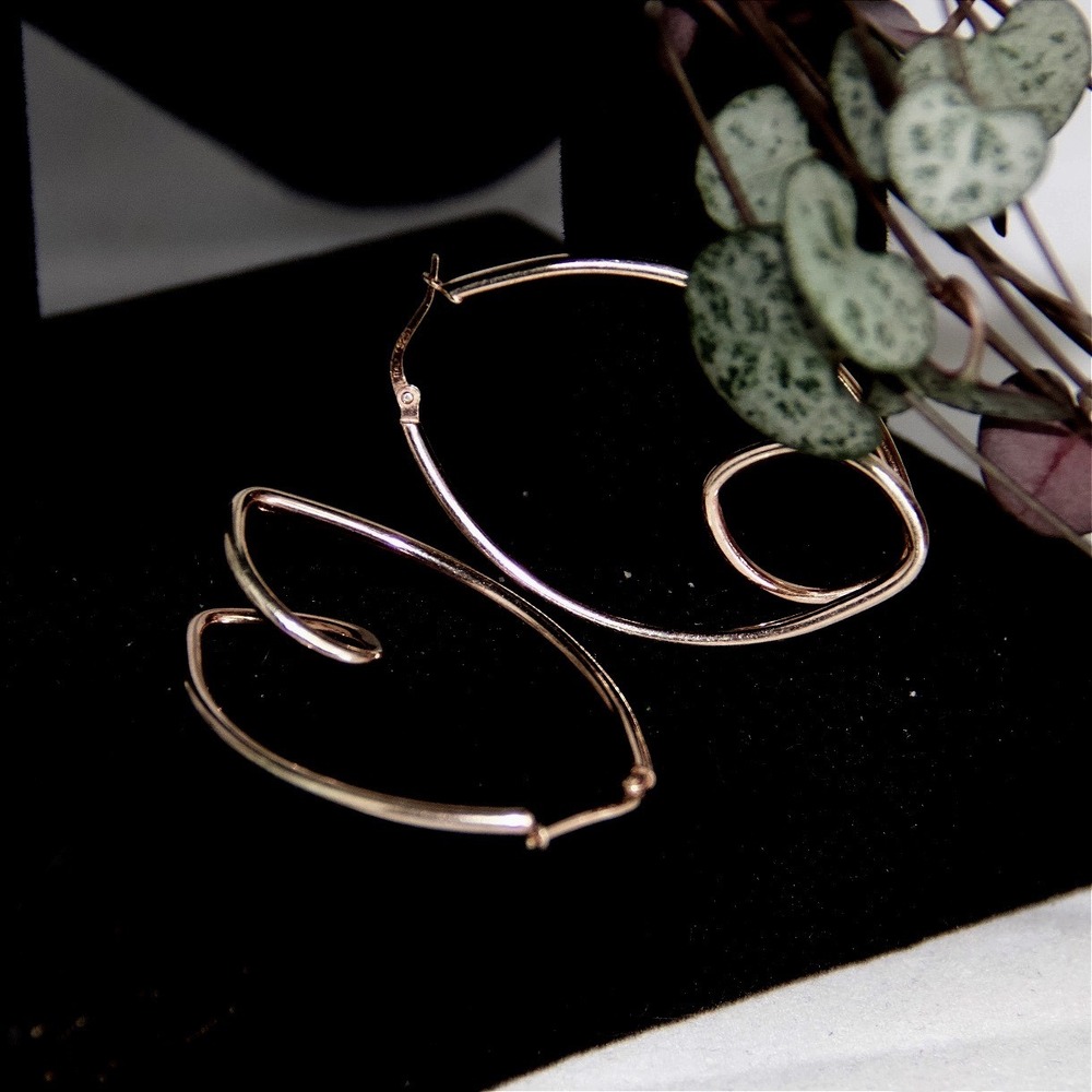 Italy Sterling Silver 925 Modernist Abstract Sculptural Hoop Earrings